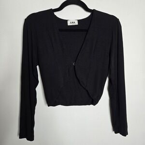 Revolve LNA‎ Ribbed Cardigan Hook and Eye Closure Black XS Bolero Crop